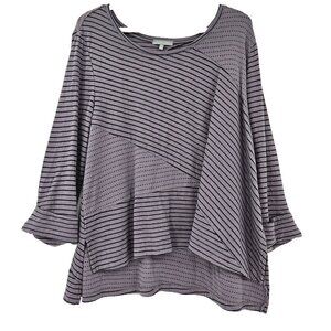 Habitat High-Low Striped Boxy Lagenlook Top Gray Women’s Size M Oversized